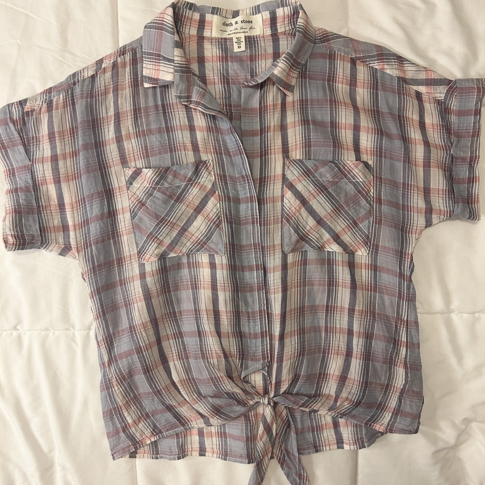 Cloth & Stone | Anthropogie Plaid Button-Up Tie-Front Shirt Size XS